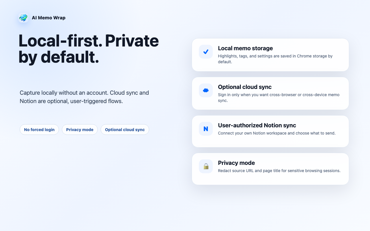 Local-first privacy and optional cloud sync